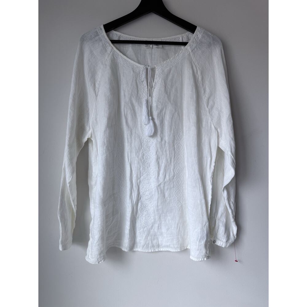 Artisan NY Women XL White Tunic Boho Top Blouse 100% Linen Embroider Cottagecore